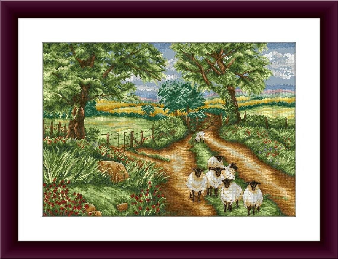 Woodland Farm PDF Counted Cross Stitch Pattern Landscape Fall Digital ...