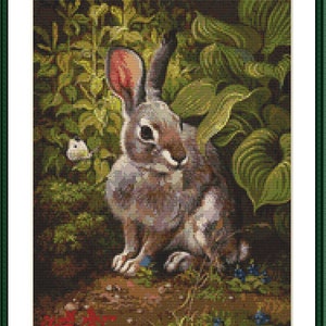 Coelho contado padrão de ponto cruz pdf animal coelho gráfico de ponto cruz vintage padrão de ponto cruz coelho bordado gráfico