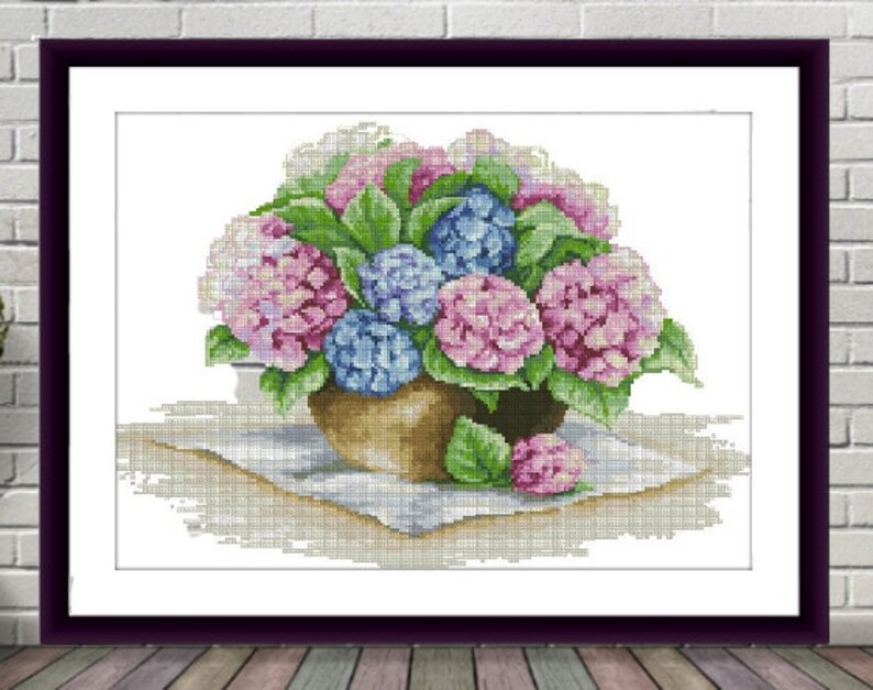 Hydrangea Flower PDF Counted Cross Stitch Pattern Digital X - Etsy