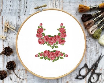 Pink rose still life Counted cross stitch pattern pdf Flower Digital x stitch chart Still life cross stitch pattern vintage bouquet