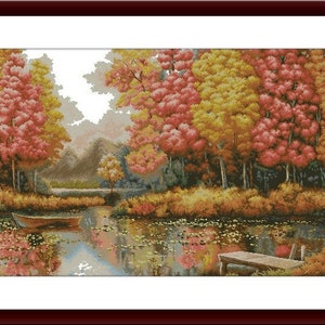 Autumn Landscape PDF Counted cross stitch pattern Landscape fall Digital cross stitch chart Fall season PDF xstitch pattern intant download