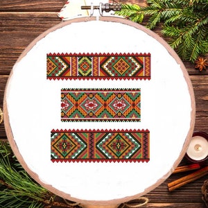 Geometrisch randpatroon Geteld kruissteekpatroon Oekraïense runner kruissteekkaart vintage kruissteekpatroon seizoen borduren