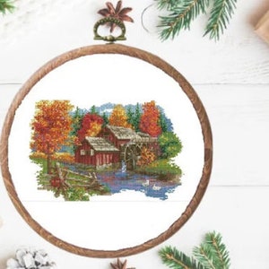 Autumn Landscape PDF Counted cross stitch pattern Landscape fall Digital cross stitch chart Fall season PDF xstitch pattern instant download