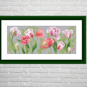 Roze tulpen Geteld borduurpatroon lentebloemen Digitaal borduurschema stilleven xstitch patroon tulpen borduurkaart