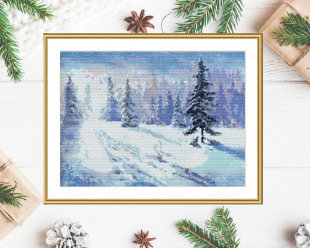 Winter Woodland Counted Cross Stitch Pattern Winter Landscape Digital ...