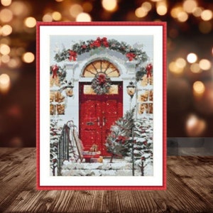 Christmas Eve Counted cross stitch pattern pdf xmas village Holiday Digital cross stitch chart christmas tree PDF cross stitch pattern
