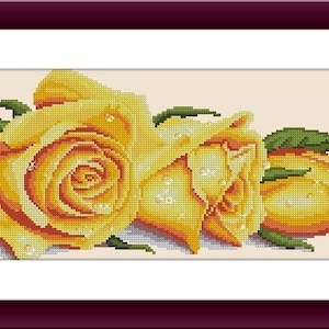 Rose gialle PDF Schema punto croce contato rosa Schema punto digitale x bouquet moderno schema punto croce bouquet di fiori vintage