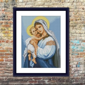 Madonna and Jesus icon PDF Counted cross stitch pattern Mother of God Digital cross stitch chart religious cross stitch pattern download