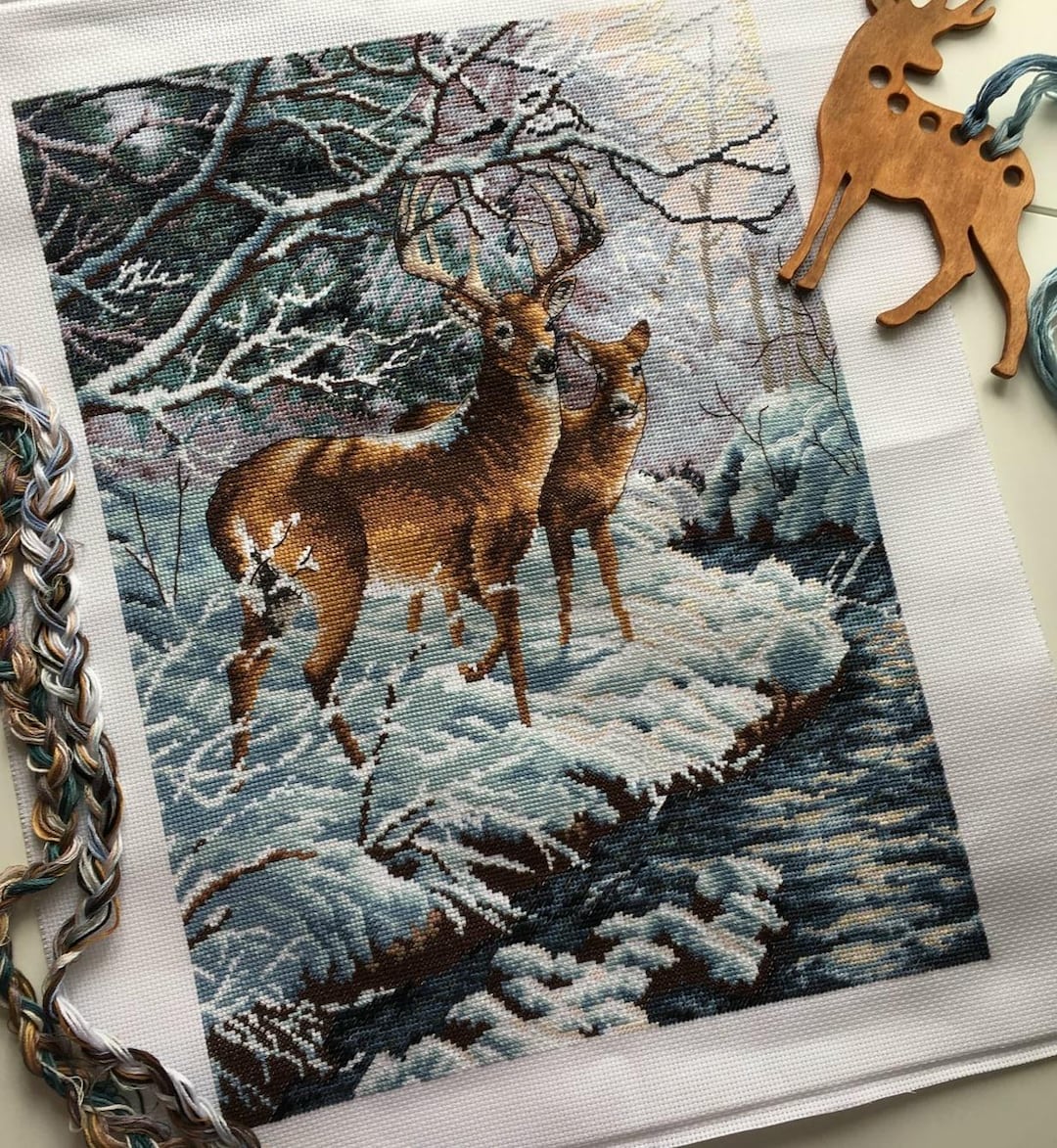 Woodland Deer Counted Cross Stitch Pattern PDF Winter Landscape Digital ...