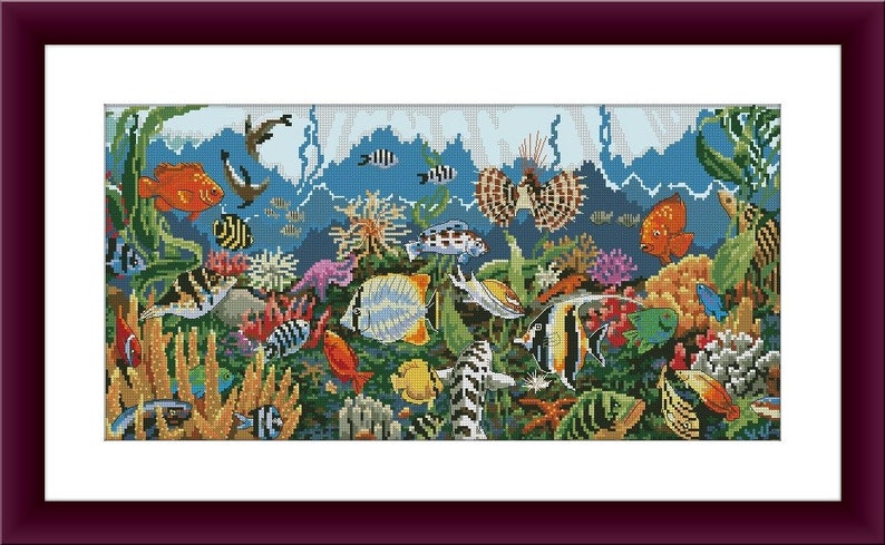 Aquarium PDF Counted Cross Stitch Pattern Under the Water Digital Cross ...
