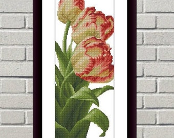 Watercolor Tulips bouquet PDF Counted cross stitch pattern Flowers Digital cross stitch chart modern Still life cross stitch pattern