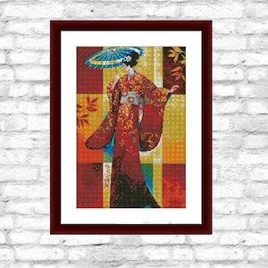 Japanese Geisha PDF Counted cross stitch pattern japanese Maiden Digital cross stitch chart japanese girl chart cross stitch pattern