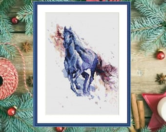 Watercolor horse Animal PDF Counted cross stitch pattern Jungle animals Digital cross stitch chart modern horse cross stitch pattern