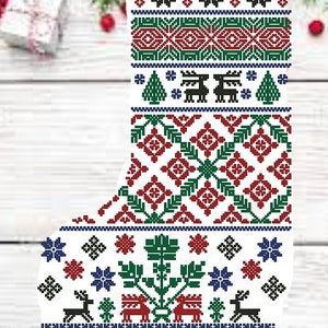 Christmas Stocking Deer PDF Counted cross stitch pattern Christmas ornament cross stitch chart Christmas Eve PDF cross stitch pattern