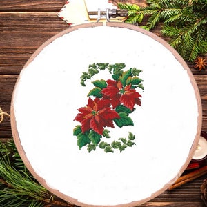 Christmas poinsettia PDF Counted cross stitch pattern christmas flower Holiday Digital xstitch chart xmas PDF cross stitch pattern