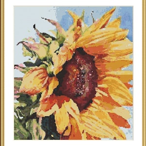 Patrón de punto de cruz contado en PDF Girasoles de acuarela Gráfico de puntadas digitales x Patrón de punto de cruz de naturaleza muerta Ramo de flores vintage