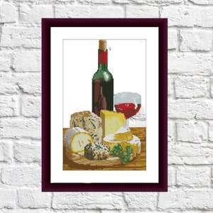 Wine and grape Counted cross stitch pattern Kitchen still life PDF Winery Digital cross stitch chart  Still life bottle cross stitch pattern