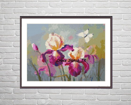 Watercolor Iris Flower PDF Counted Cross Stitch Pattern Watercolor ...