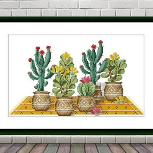 Cacto PDF Padrão de ponto cruz contado Gráfico de ponto cruz digital botânico Cactos modernos Padrão de ponto cruz de natureza morta Cactos xstitch
