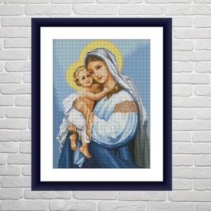 Madonna and Jesus icon PDF Counted cross stitch pattern Mother of God Digital cross stitch chart religious cross stitch pattern download