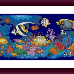Aquarium PDF Counted cross stitch pattern under the water Digital cross stitch chart modern Turtle cross stitch pattern