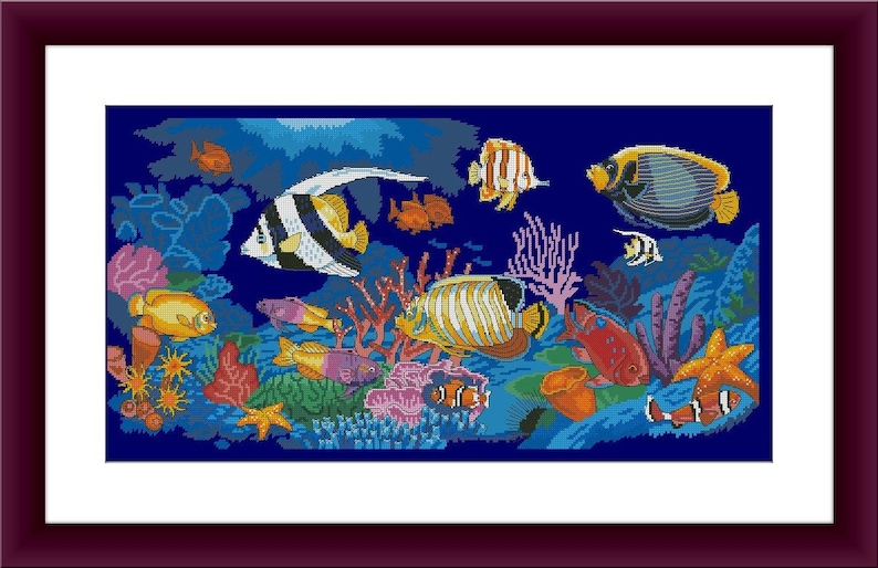 Aquarium PDF Counted Cross Stitch Pattern Under the Water Digital Cross ...