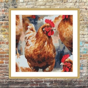 Watercolor hen PDF Counted cross stitch pattern Country birds Digital cross stitch chart vintage farm cross stitch hen pattern