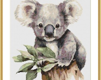 Watercolor Koala PDF Counted Cross Stitch Pattern Tropical Animals