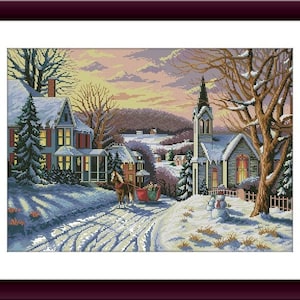 Christmas Eve Counted cross stitch pattern pdf xmas village Holiday Digital cross stitch chart christmas tree PDF cross stitch pattern