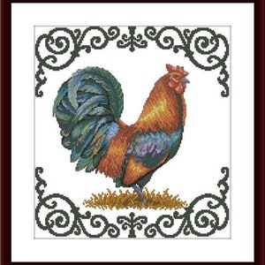 Rooster PDF Counted cross stitch pattern Country birds Digital cross stitch chart vintage cross stitch pattern