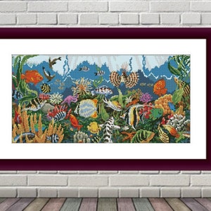 Aquarium PDF Counted cross stitch pattern under the water Digital cross stitch chart modern Turtle cross stitch pattern