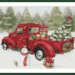 Christmas red truck PDF Counted cross stitch pattern Christmas farm Holiday Digital cross stitch chart christmas PDF cross stitch pattern