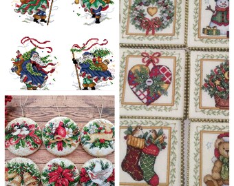 Santa Christmas Ornaments SET of 3 PDF Counted cross stitch pattern Vintage ornaments Digital stitch chart christmas PDF xstitch pattern