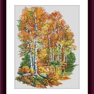 Autumn Landscape PDF Counted cross stitch pattern Landscape fall Digital cross stitch chart Fall season PDF xstitch pattern instant download