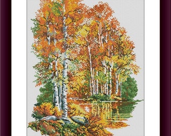 Paisaje de otoño PDF Patrón de punto de cruz contado Paisaje de otoño Gráfico de punto de cruz digital Temporada de otoño PDF Patrón xstitch Descarga instantánea