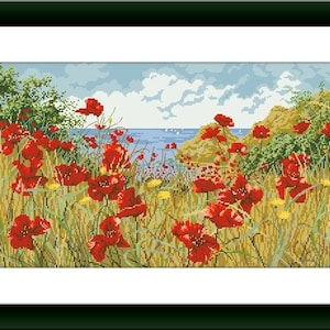 Red Poppy PDF contado padrão de ponto cruz verão papoula natureza morta gráfico de ponto cruz digital natureza downoad instantâneo bordado xstitch
