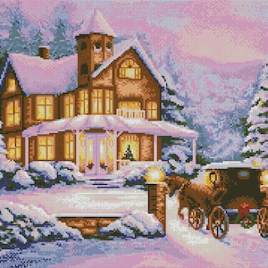 Christmas Eve Counted cross stitch pattern pdf xmas village Holiday Digital cross stitch chart christmas tree PDF cross stitch pattern