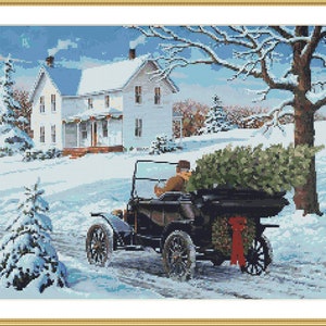 Christmas Eve Counted cross stitch pattern pdf xmas village Holiday Digital cross stitch chart christmas tree PDF cross stitch pattern