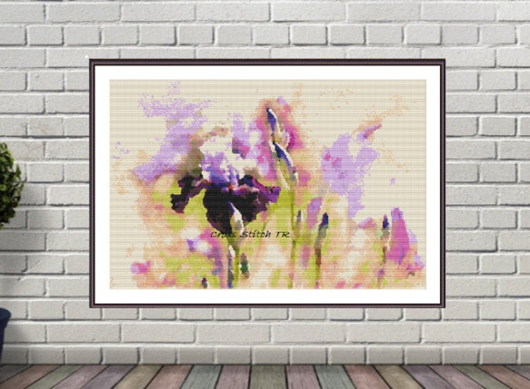 Watercolor Iris Flower PDF Counted Cross Stitch Pattern Watercolor ...