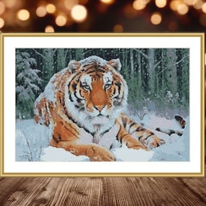 Tiger Tier PDF Kreuzstichvorlage Fantasy Tiere Digitale Kreuzstichvorlage moderner Löwe Kreuzstichvorlage