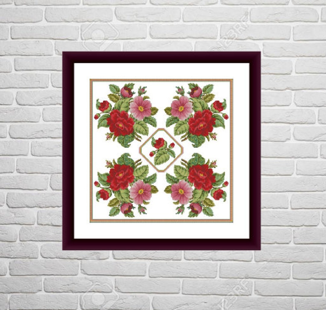 Pink Rose Counted Cross Stitch Pattern Pdf Flower Digital X Stitch ...
