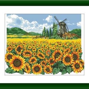 Wasserfarbe Sonnenblumen PDF Kreuzstichvorlage Blume Digital x Stichvorlage Stillleben Kreuzstichmuster Vintage Blumenstrauß