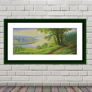 Spring Landscape PDF Counted cross stitch pattern Landscape fall Digital cross stitch chart Fall season PDF xstitch pattern instant download