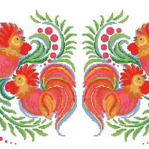 Rooster PDF Counted cross stitch pattern Country birds Digital cross stitch chart vintage cross stitch pattern