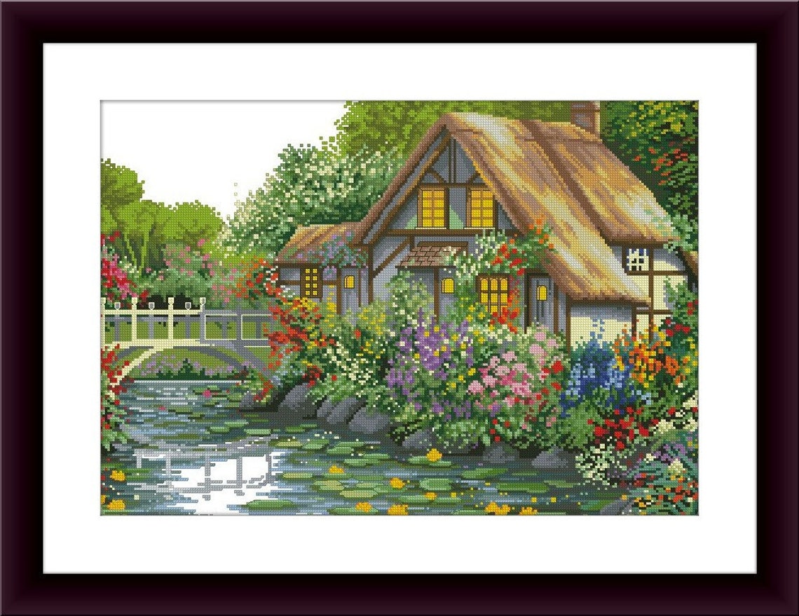 Beautiful Cottage Counted Cross Stitch Pdf Pattern Village Cottage ...