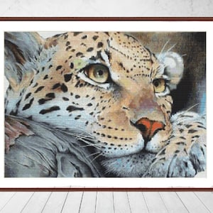 Luipaardoog Dieren Geteld kruissteekpatroon PDF Wilde dieren Digitaal kruissteekschema modern Savannah kruissteekpatroon