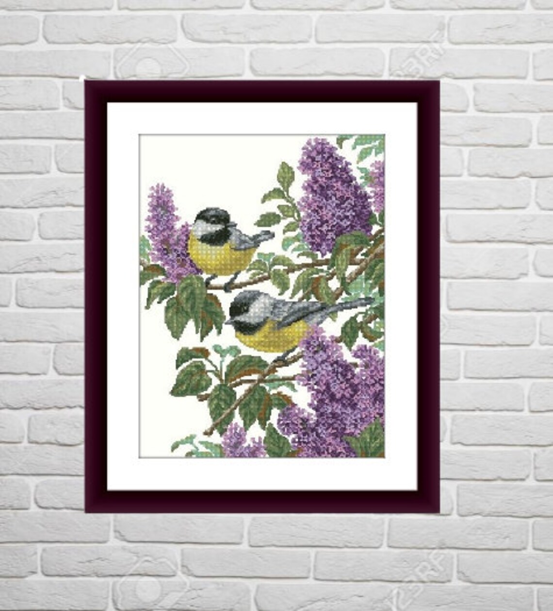 Lilac and sparrow Counted cross stitch pattern pdf Flower Etsy France