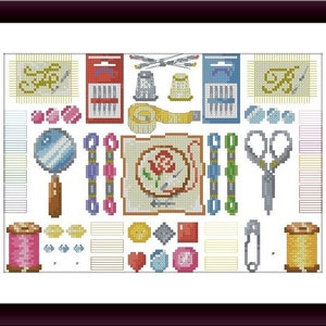 Sewing sampler Counted cross stitch pattern pdf Fashion Digital cross stitch chart Vintage fashion sampler cross stitch pattern cross stitch