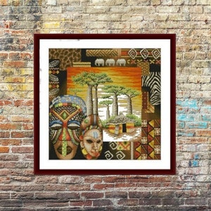 African mask PDF Counted cross stitch pattern Africa Digital cross stitch chart desert cross stitch pattern african xstitch chart