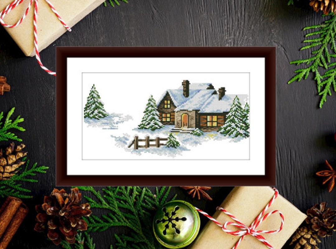 Winter Cottage Counted Cross Stitch Pattern Winter Landscape Digital ...
